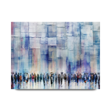 Serene Blessings, Light Blue Western Wall - Contemporary Jewish Wall Art by Avigdor Ben-Ari, features people in line, evoking peace and spirituality for modern Judaica collections.