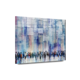 Serene Blessings, Light Blue Western Wall - Contemporary Jewish Wall Art by Avigdor Ben-Ari, depicts a crowd at the Western Wall in soothing hues.