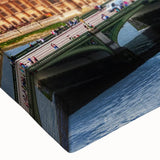 Large art depicting a black and white landscape painting on canvas, featuring a serene forest scene.