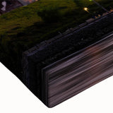 Large art depicting a black and white landscape painting on canvas, ideal for bedroom wall decor.