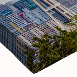 Large art of a black and white landscape painting on canvas, featuring a serene tree line, ideal for bedroom wall decor.