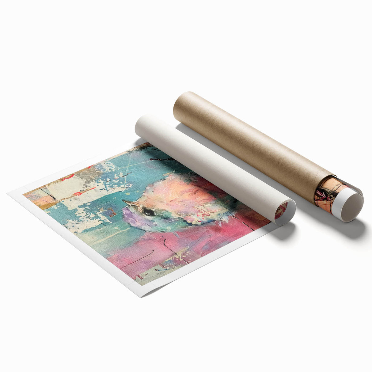 Rolled canvas print showcasing vibrant African tribal wall art design with intricate patterns and rich colors, securely packaged in a protective cardboard tube.