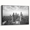 Black and white vintage poster art depicting a serene landscape, ideal for bedroom wall decor.