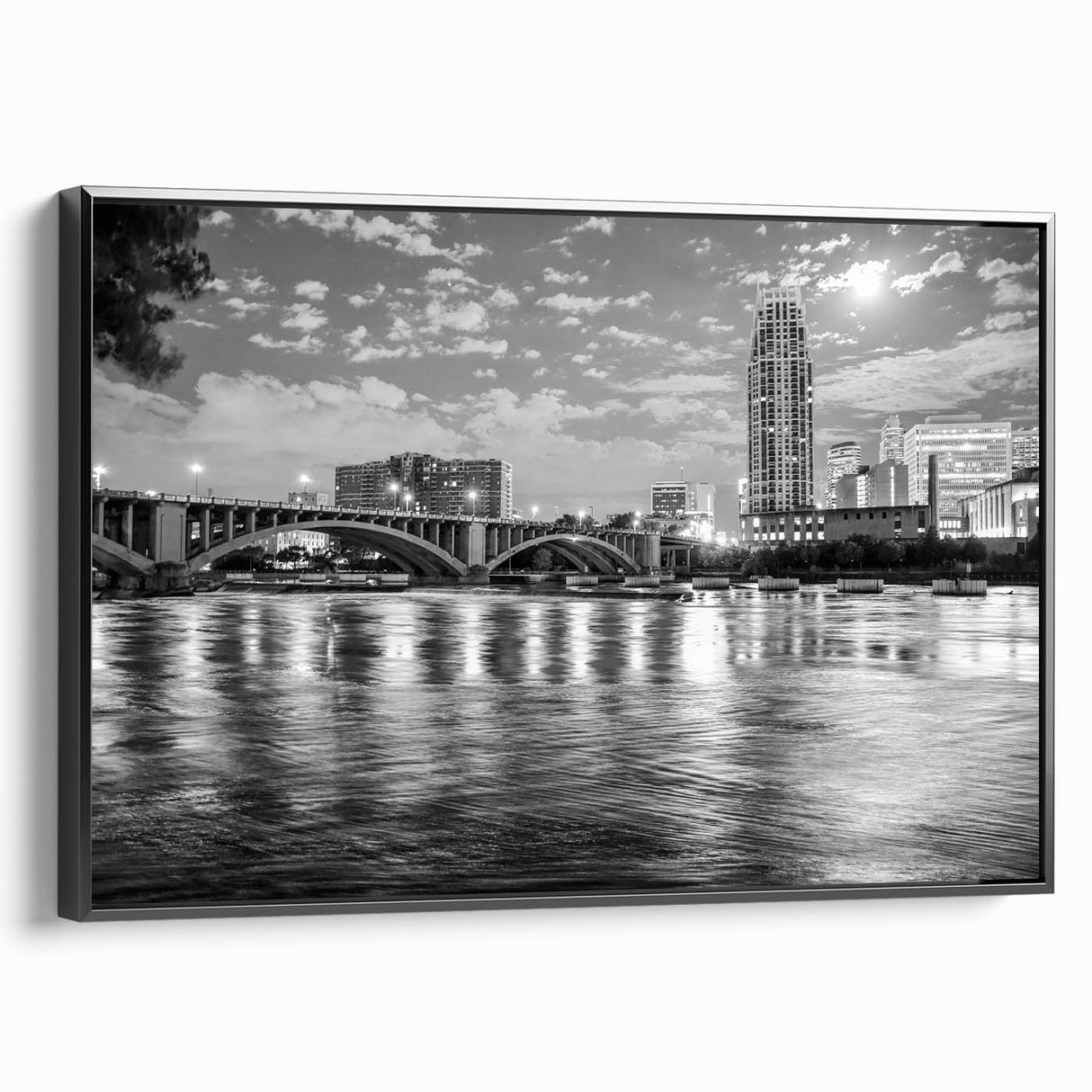 Black and white vintage poster art of a landscape, printed on canvas, suitable for bedroom wall decor.
