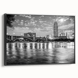 Black and white vintage poster art of a landscape, printed on canvas, suitable for bedroom wall decor.