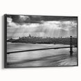 Black and white vintage poster art depicting a serene landscape, printed on framed canvas, suitable for bedroom wall decor.