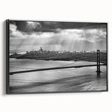 Black and white vintage poster art depicting a serene landscape, printed on framed canvas, suitable for bedroom wall decor.