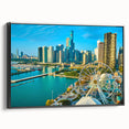 Black and white vintage poster art depicting a serene landscape, ideal for bedroom ambiance.