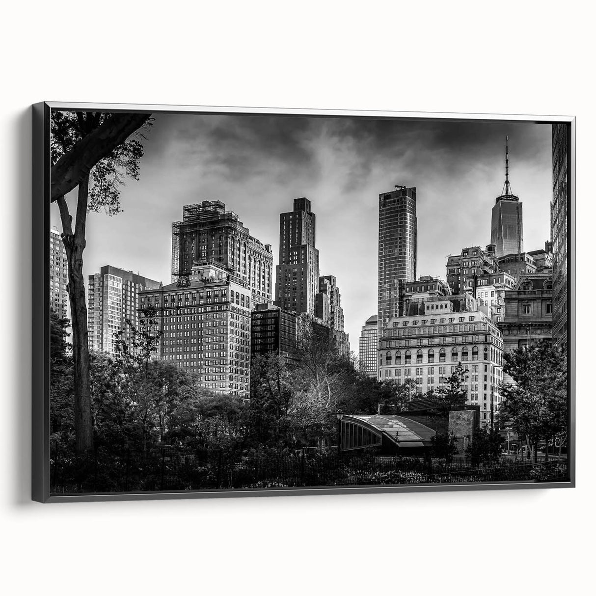 Black and white vintage poster art of a serene landscape, printed on rolled canvas, ideal for bedroom wall decor.