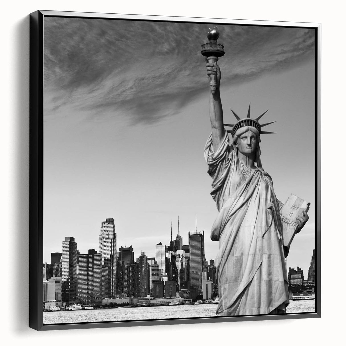 Black and white vintage poster art of a serene landscape, printed on canvas, ideal for bedroom wall decor.