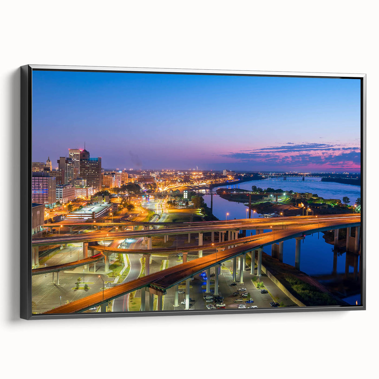 Black and white vintage poster art of a serene landscape, printed on framed canvas, ideal for bedroom wall decor.
