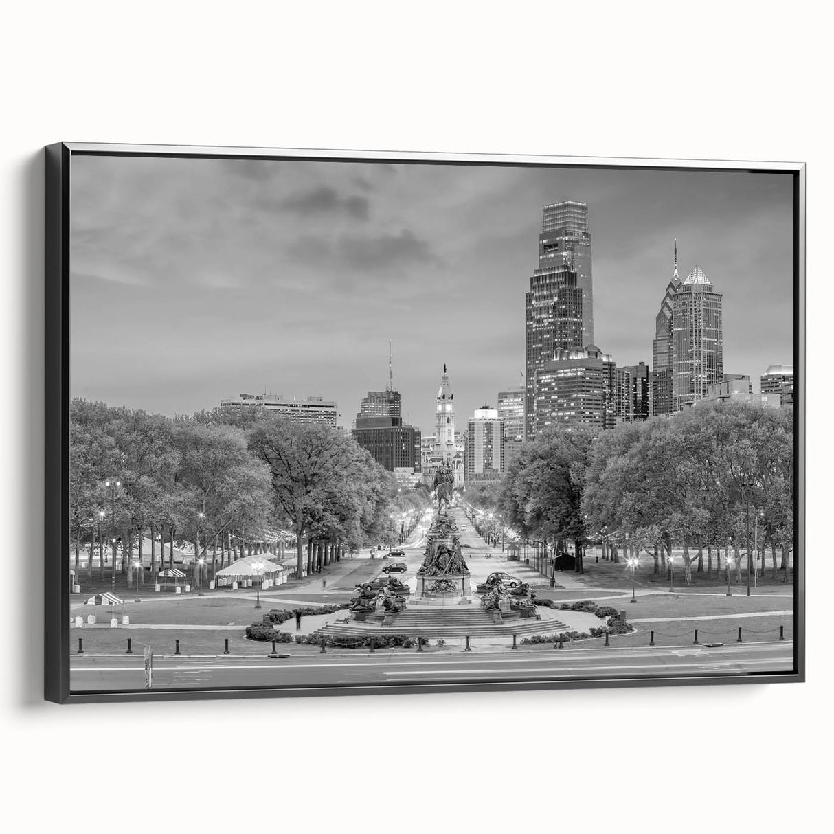 Black and white landscape painting on canvas, featuring a serene rural setting, ideal for bedroom wall decor.