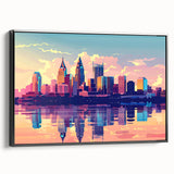 Black and white vintage poster art depicting a serene landscape, printed on framed canvas, suitable for bedroom decor.