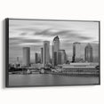Black and white vintage poster art featuring a serene landscape, printed on canvas, ideal for bedroom wall decor.