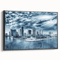 Black and white vintage poster art of a serene landscape, printed on canvas, suitable for bedroom wall decor.