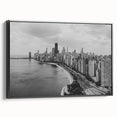 Black and white vintage poster art depicting a serene landscape, ideal for bedroom wall decor.