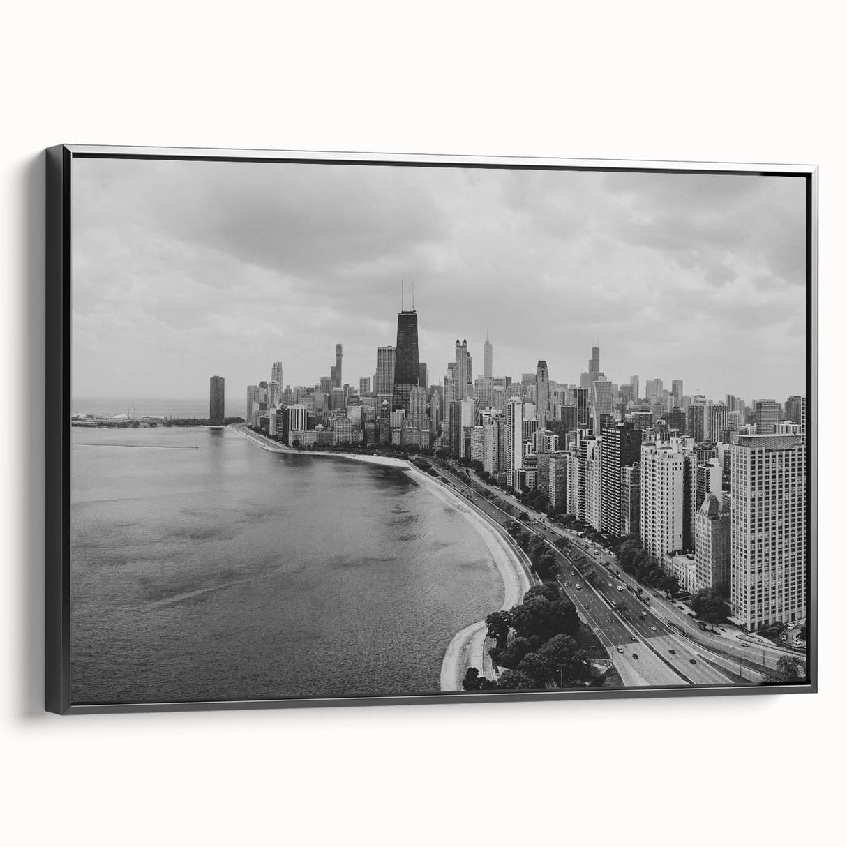 Black and white vintage poster art depicting a serene landscape, ideal for bedroom wall decor.