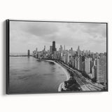 Black and white vintage poster art depicting a serene landscape, ideal for bedroom wall decor.