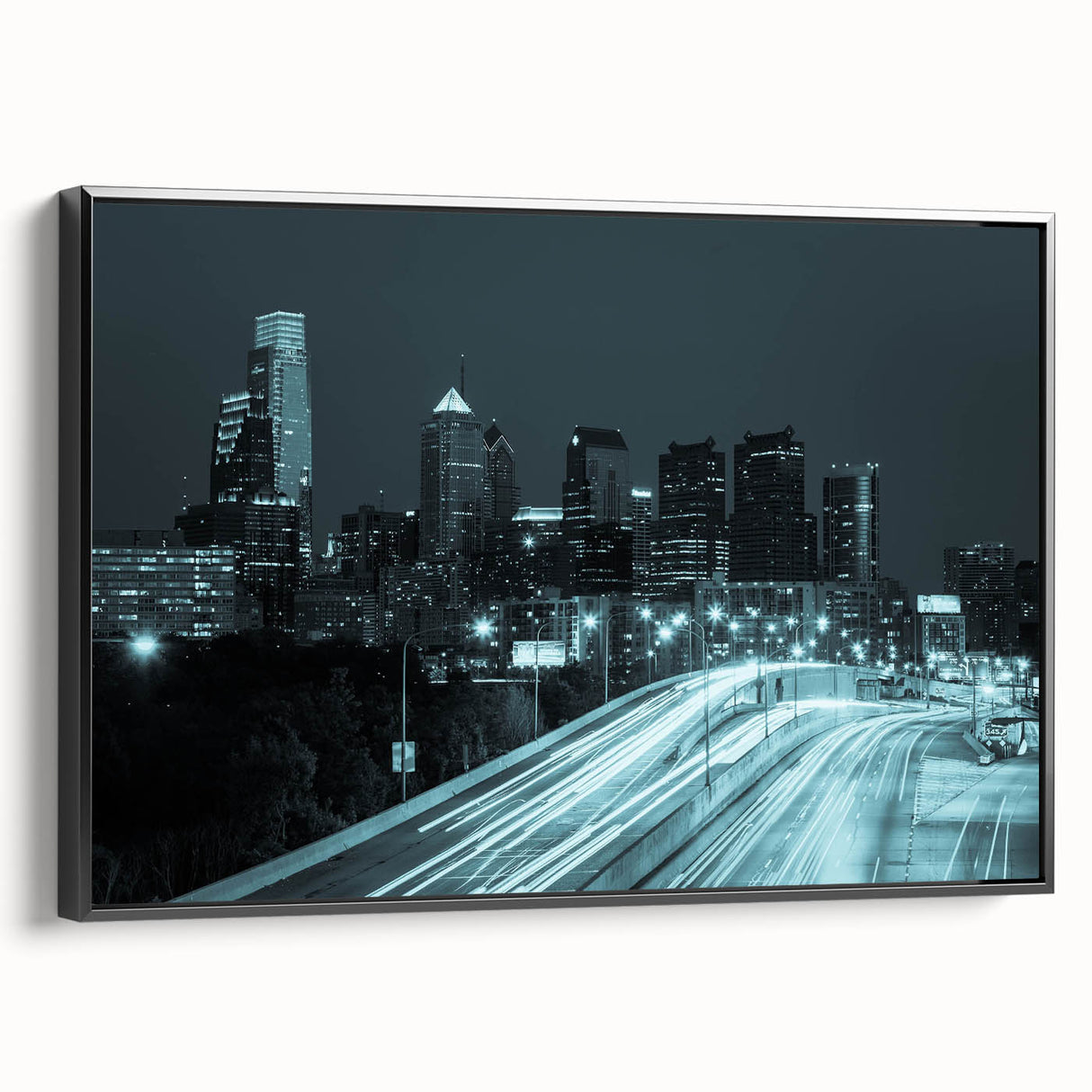Black and white vintage poster art featuring a serene landscape, printed on canvas, ideal for bedroom wall decor.