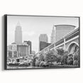 Black and white vintage poster art depicting a serene landscape, ideal for bedroom wall decor.