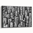 Black and white vintage poster art depicting a serene landscape, printed on framed canvas, ideal for bedroom decor.
