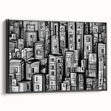 Black and white vintage poster art depicting a serene landscape, printed on framed canvas, ideal for bedroom decor.