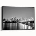 Black and white vintage poster art of a mountainous landscape, printed on canvas, suitable for bedroom decor.