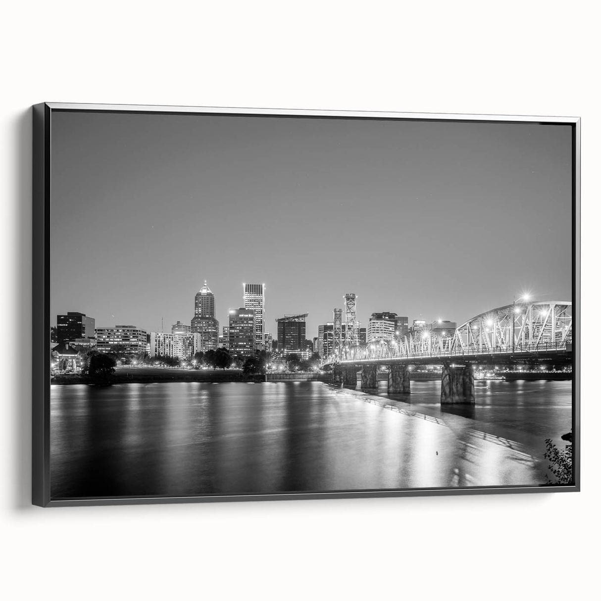 Black and white vintage poster art of a mountainous landscape, printed on canvas, suitable for bedroom decor.