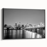 Black and white vintage poster art of a mountainous landscape, printed on canvas, suitable for bedroom decor.