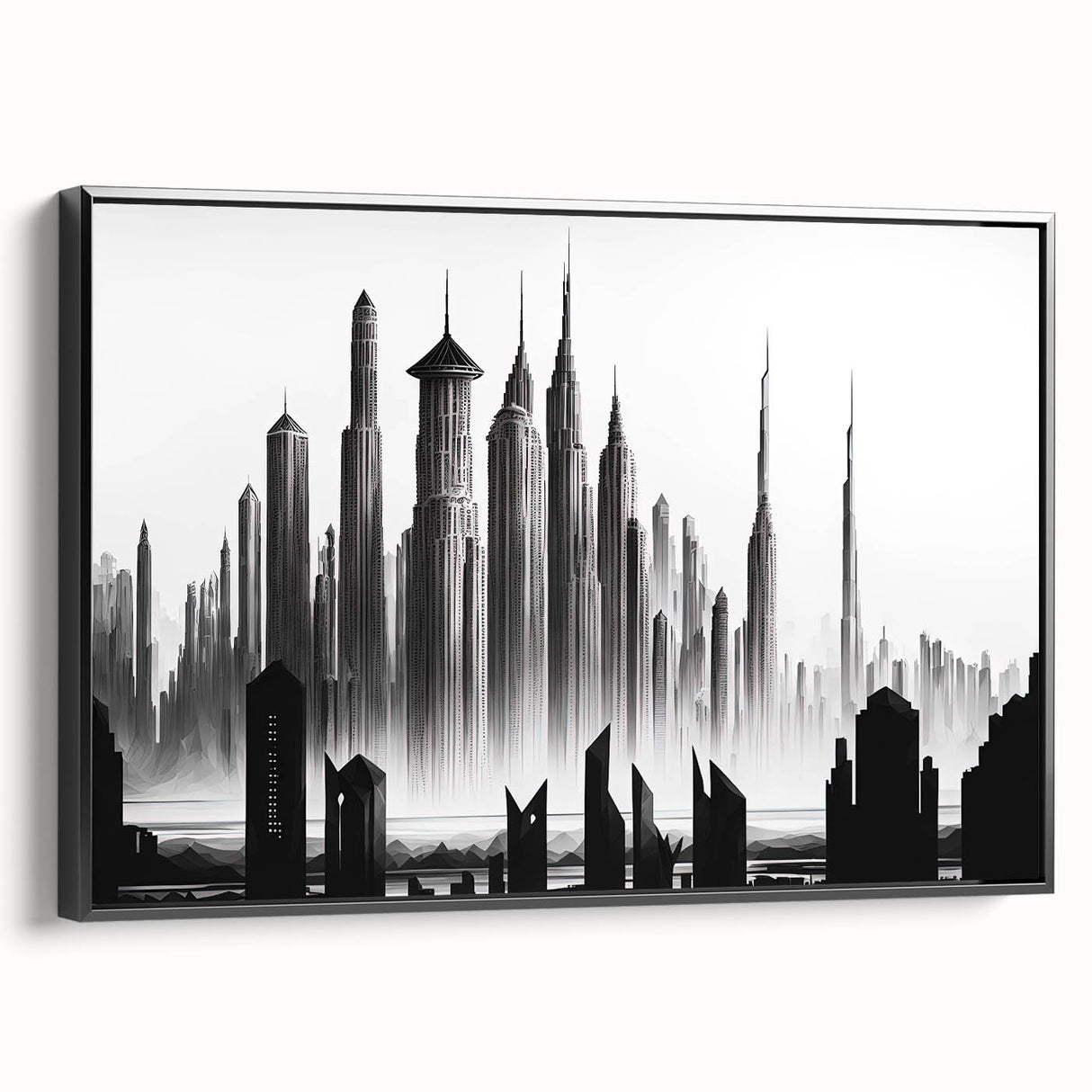 Black and white vintage poster art of a mountain landscape, ideal for bedroom wall decor.