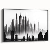 Black and white vintage poster art of a mountain landscape, ideal for bedroom wall decor.