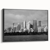 Black and white vintage poster art depicting a serene landscape, printed on framed canvas, suitable for bedroom decor.