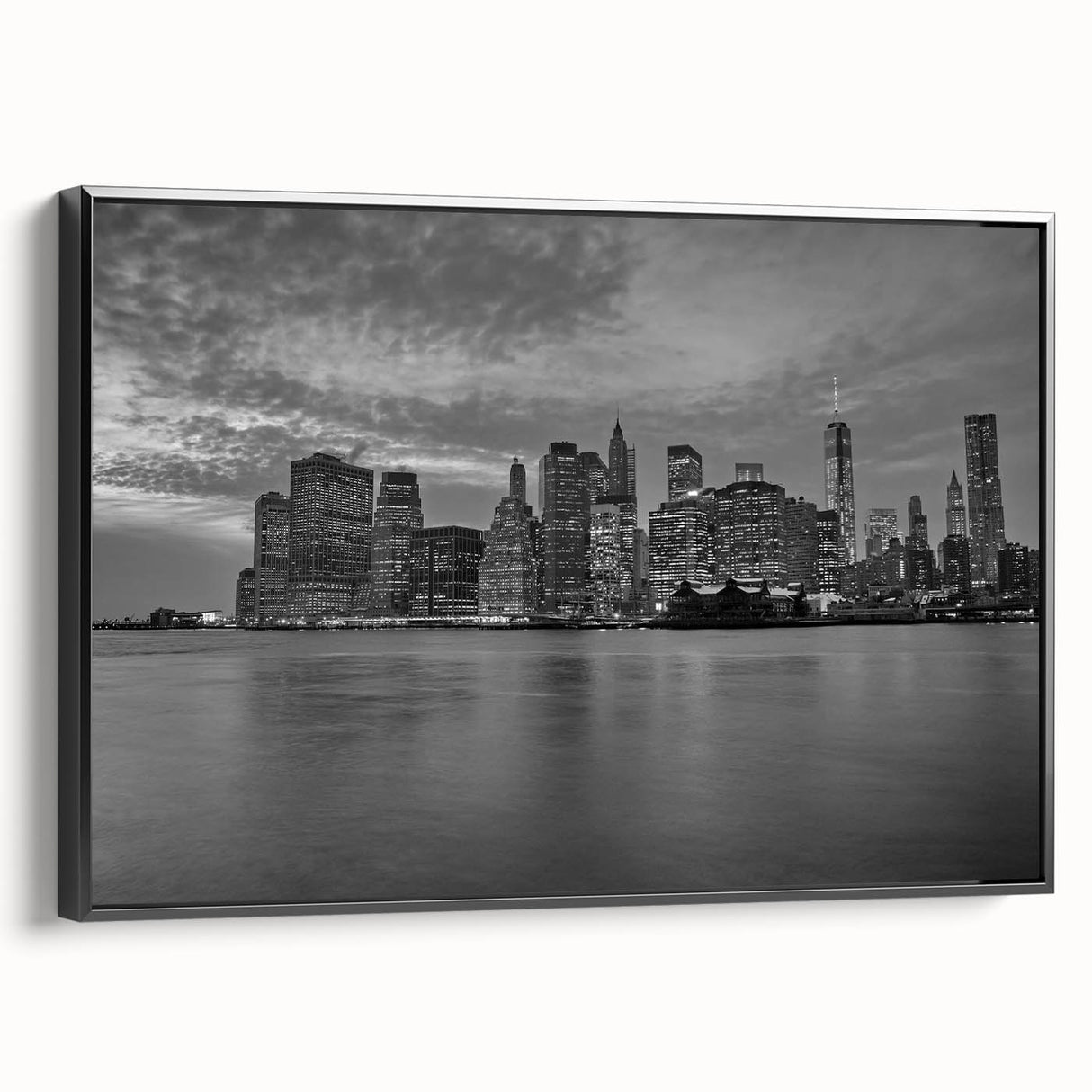 Black and white vintage poster art depicting a serene landscape, printed on canvas, ideal for bedroom decor.