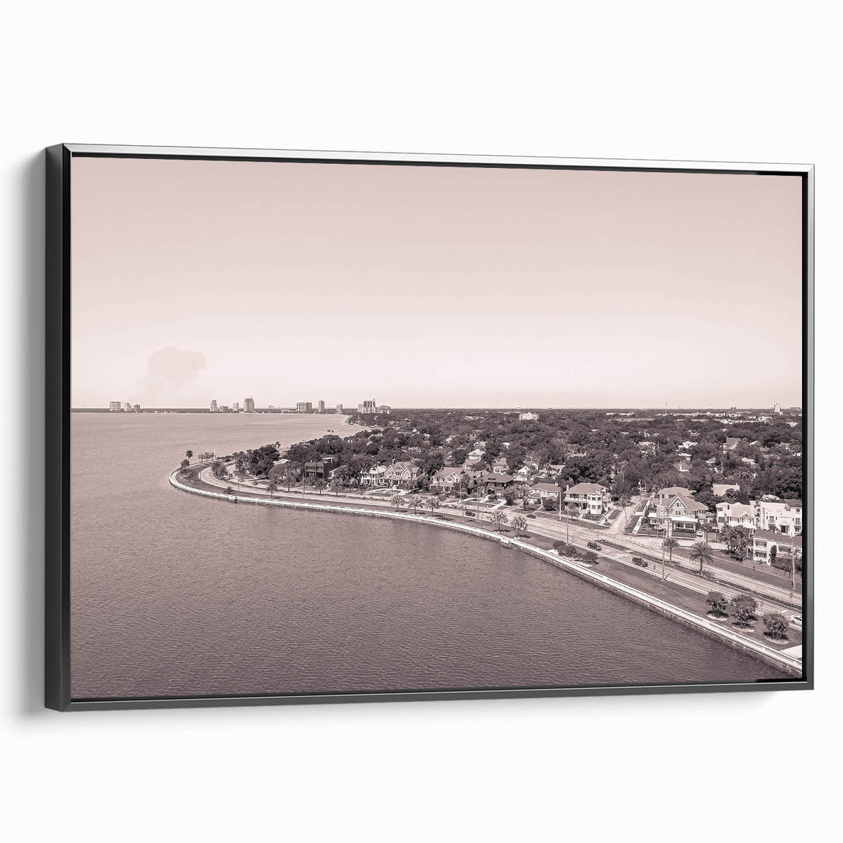 Black and white vintage poster art of a serene landscape, printed on canvas, ideal for bedroom wall decor.