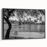 Black and white vintage poster art of a mountainous landscape, printed on canvas, suitable for bedroom decor.