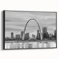 Black and white vintage poster art depicting a serene landscape, printed on canvas, suitable for bedroom decor.