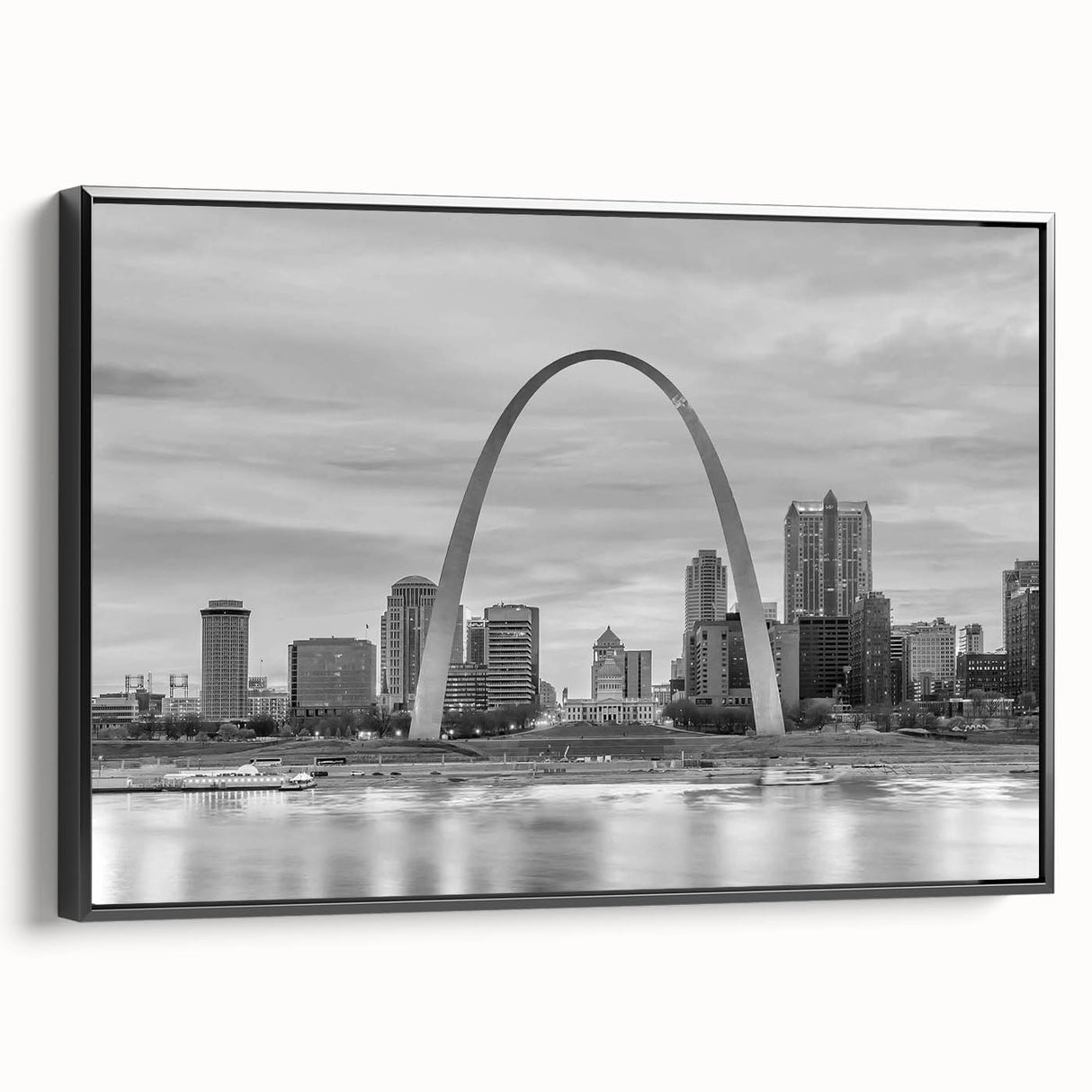 Black and white vintage poster art depicting a serene landscape, printed on canvas, suitable for bedroom decor.