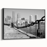 Black and white vintage poster art depicting a serene landscape, printed on framed canvas, suitable for bedroom wall decor.