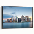 Black and white vintage poster art of a serene landscape, printed on framed canvas, suitable for bedroom decor.