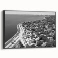 Black and white vintage poster art featuring a serene landscape, ideal for bedroom wall decor.