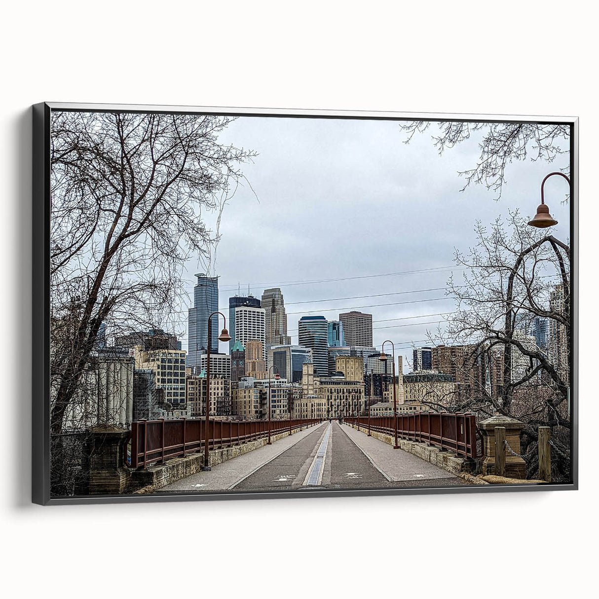 Black and white vintage poster art of a serene landscape, printed on canvas, ideal for bedroom wall decor.