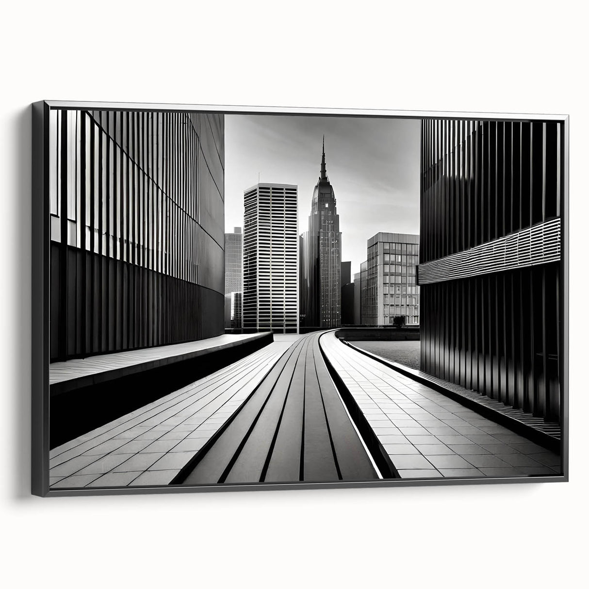 Black and white vintage poster art of a landscape, printed on canvas, ideal for bedroom wall decor.