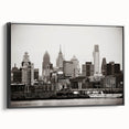 Black and white landscape art painting on canvas, depicting a serene mountain scene in vintage poster style.