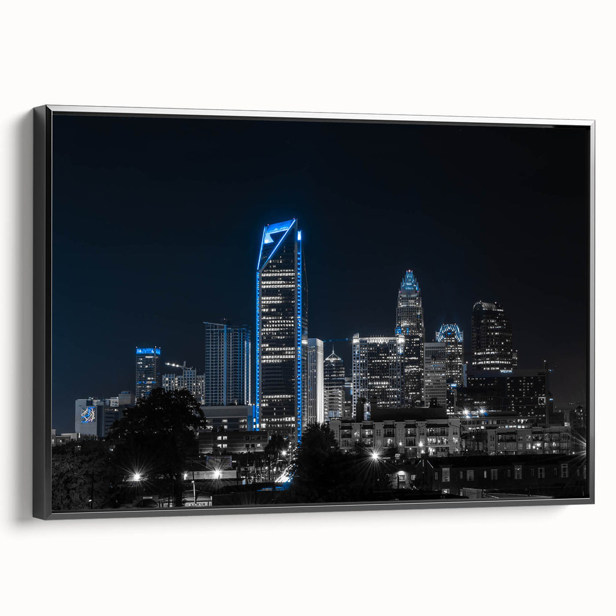 Black and white landscape art painting on canvas, featuring a vintage poster style, ideal for bedroom decor.