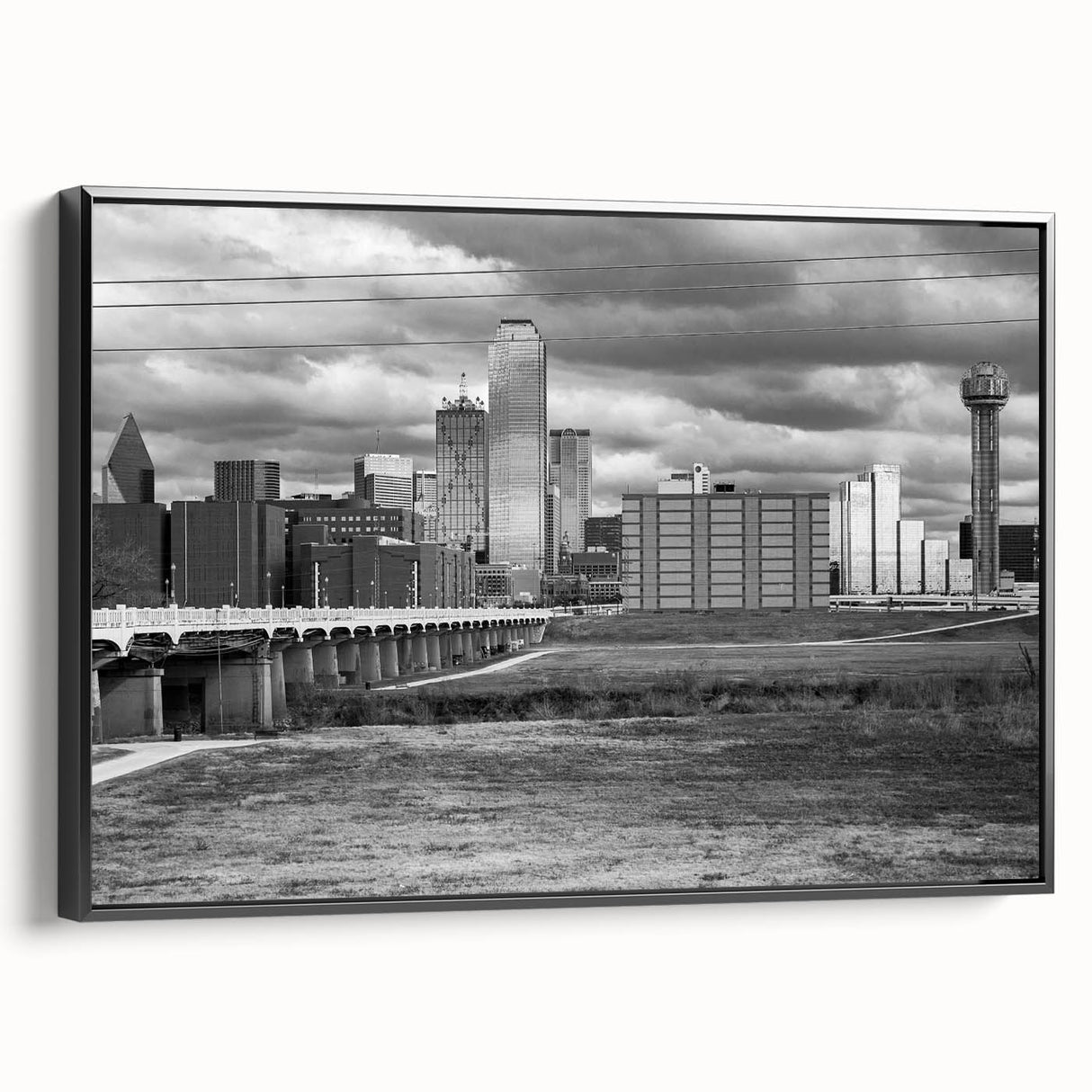 Black and white vintage poster art featuring a serene landscape, ideal for bedroom wall decor.