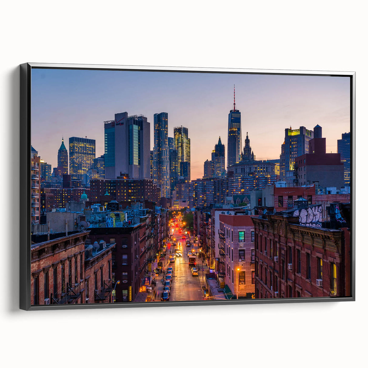 Black and white vintage poster art depicting a serene landscape, printed on framed canvas, suitable for bedroom decor.