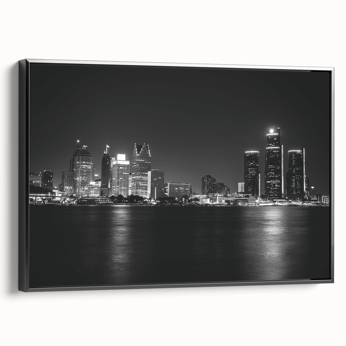 Black and white vintage poster art of a serene landscape, printed on canvas, suitable for bedroom decor.