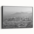 Black and white vintage poster art of a serene landscape, printed on framed canvas, ideal for bedroom wall decor.