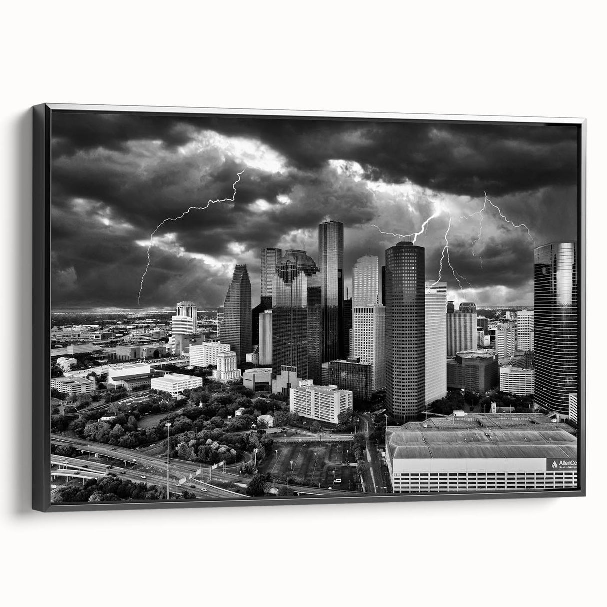 Black and white vintage poster art of a landscape, printed on canvas, suitable for bedroom wall decor.