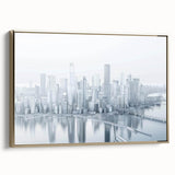 Landscape painting of serene mountains in muted greens and blues on a black background, ideal for bedroom wall art.